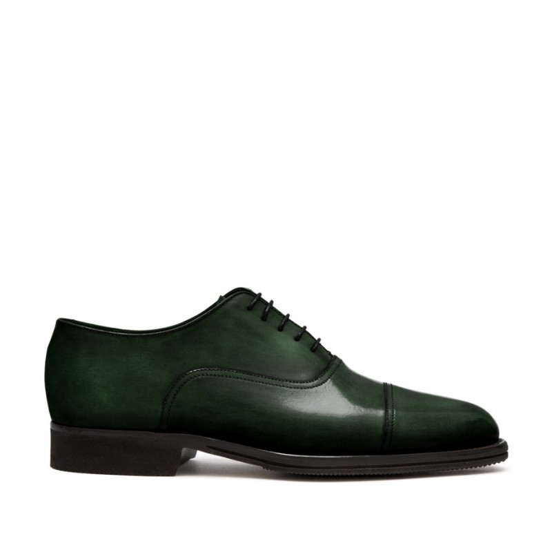 Sznurowane buty męskie ze skóry cielęcej postarzanej model Oxford zielone ciemny