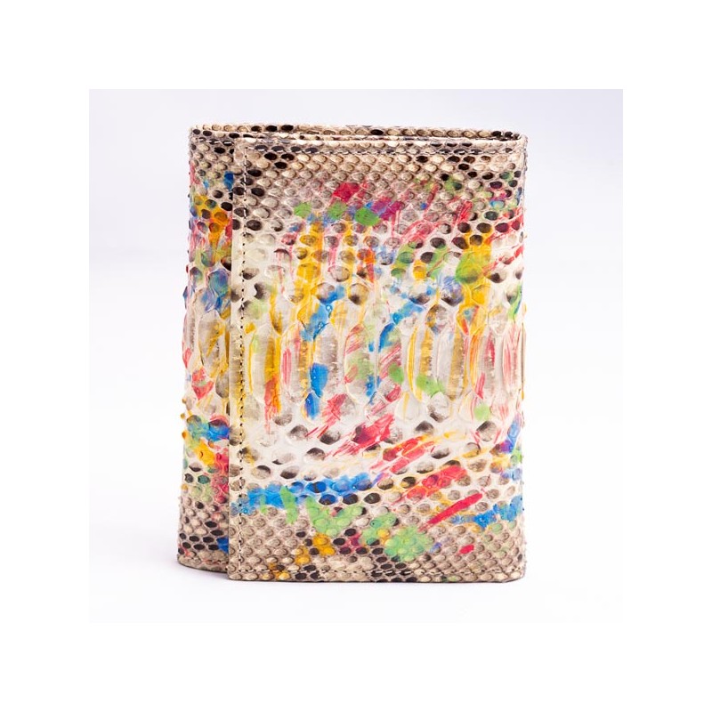 Portfel Damski z prawdziwej skóry pytona z portamonetką malowane ręcznie Multicolor