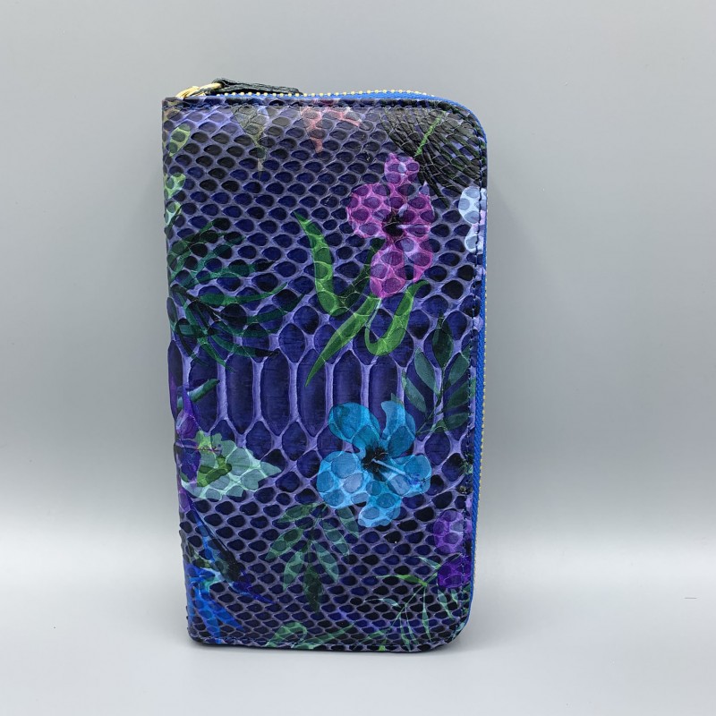 Woman wallet in real Python leather with floral pattern