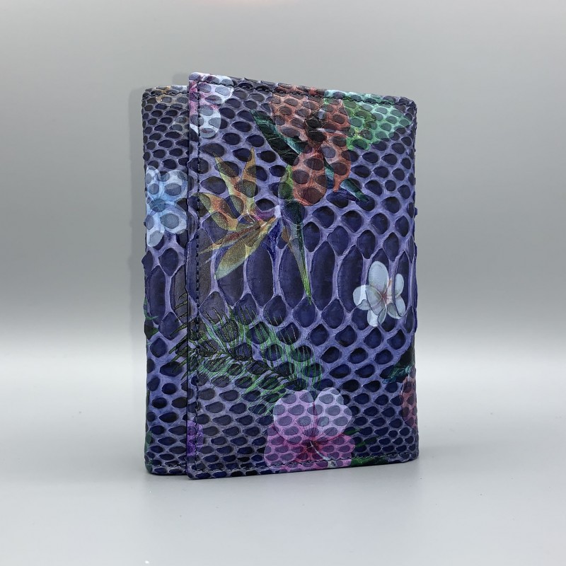 Woman wallet in real Python leather with floral pattern and buttom closure