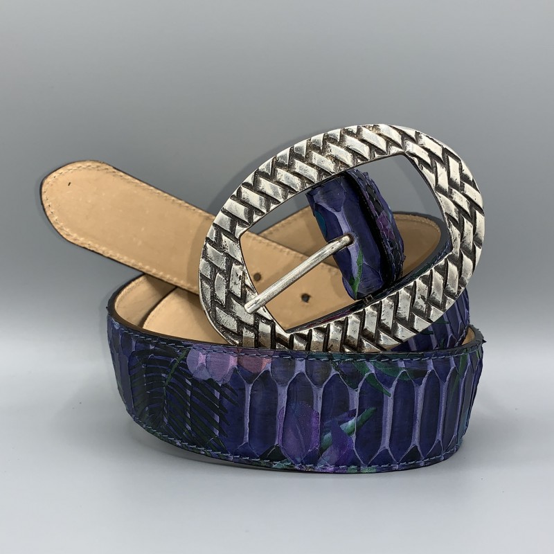Woman belt in real Python leather with floral pattern