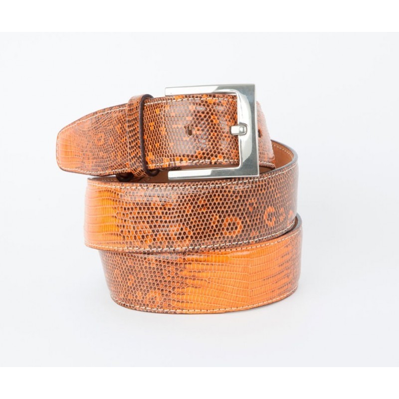 Men and women belt in iguana leather Orange