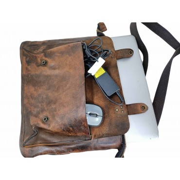 Leather bag for 14" laptop adaptable to trolley.