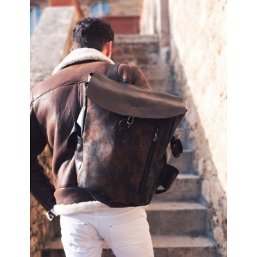 Leather big backpack with...