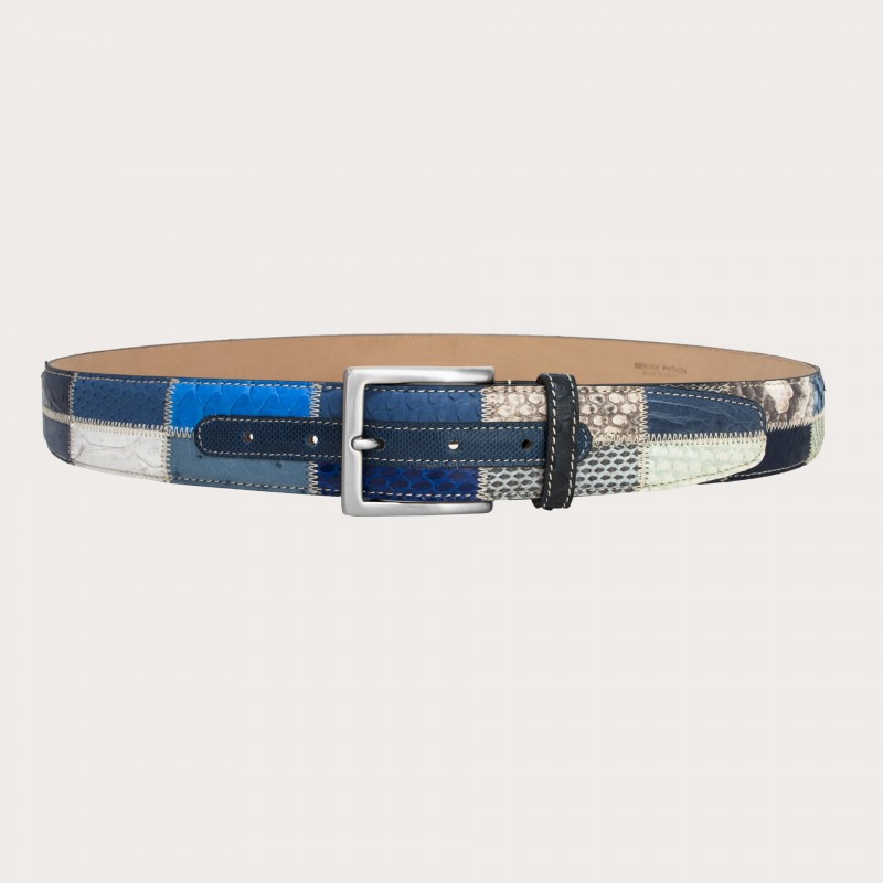 Belt in genuine python leather and genuine leather. BLU