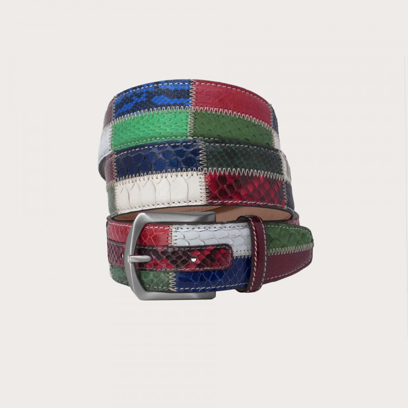 Belt in genuine python leather and genuine leather. MULTI
