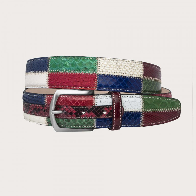 Belt in genuine python leather and genuine leather. MULTI
