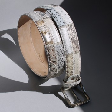 Belt in genuine python leather and genuine leather. ROC