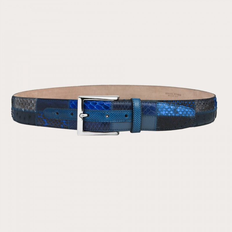 Belt in genuine python leather and genuine leather. BLU2