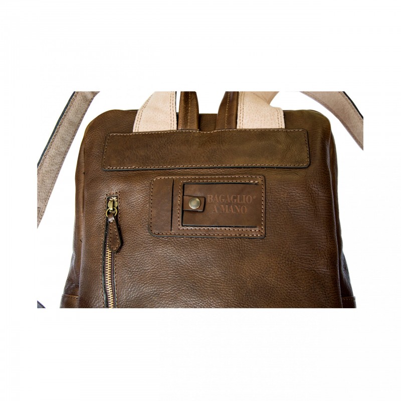 15" leather laptop backpack with post card
