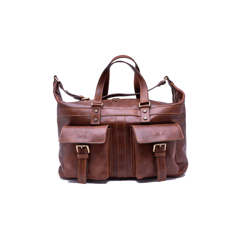 Leather weekend bag with pockets