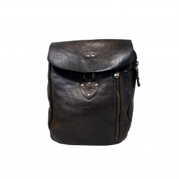 Leather medium backpack with side zipper. Black