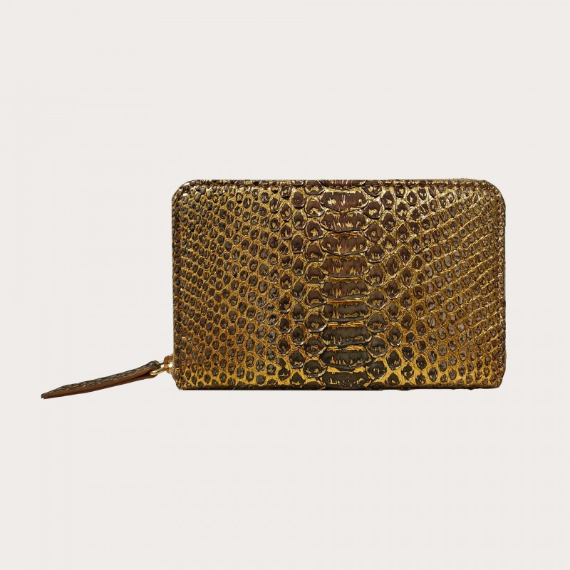 Woman wallet in real Python leather Oro