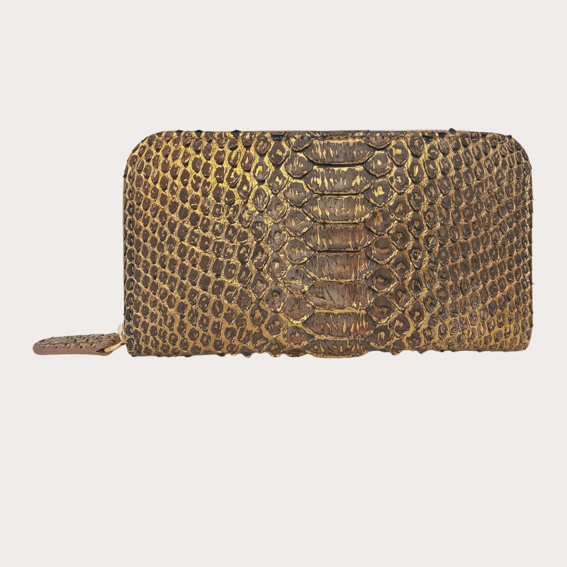 Gold-colored wallet made of real metallic pythono