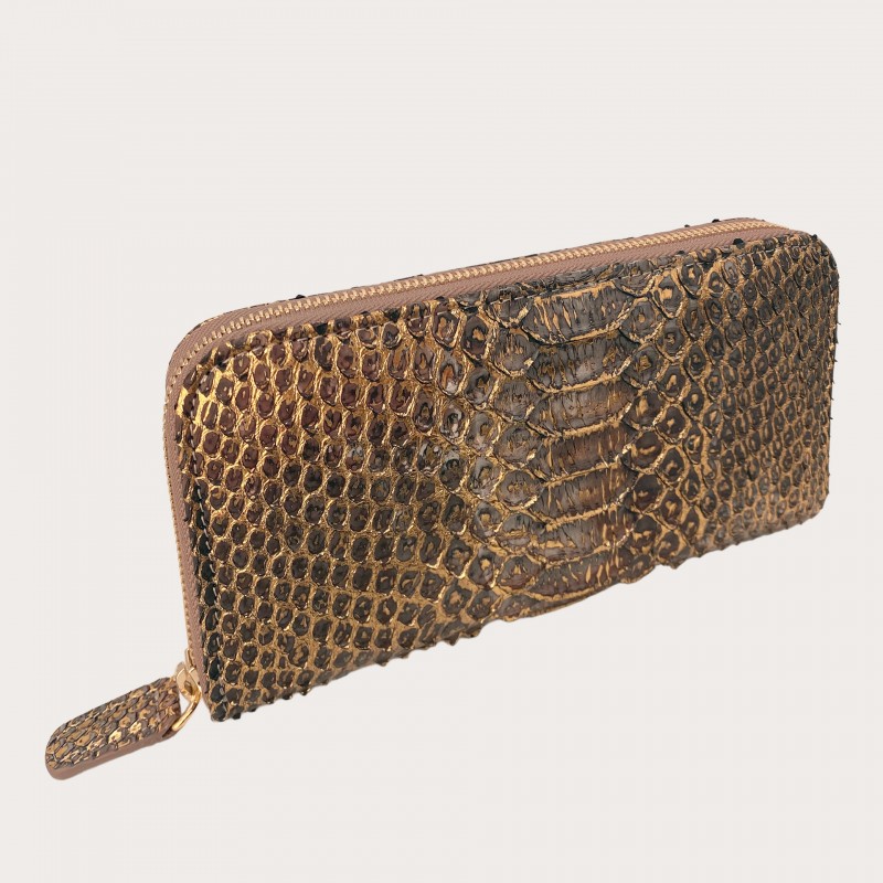 Gold-colored wallet made of real metallic pythono