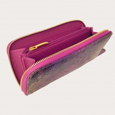 Fuchsia colored wallet made of real python