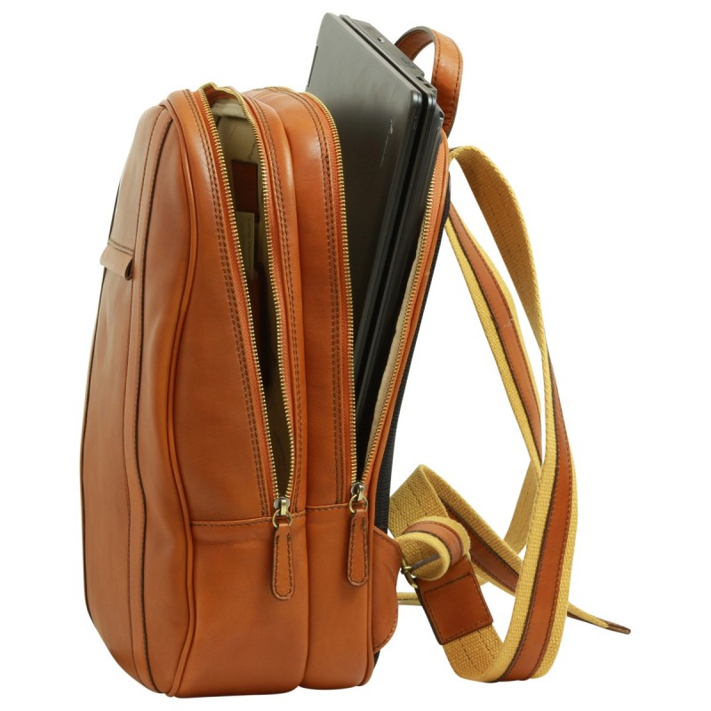 Beautiful 13 "computer backpack in soft vegetable tanned calfskin "Nowy Sącz" Cogniac