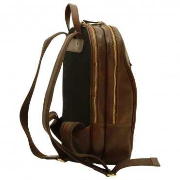 Beautiful 13 "computer backpack in soft vegetable tanned calfskin "Nowy Sącz" Dark brown