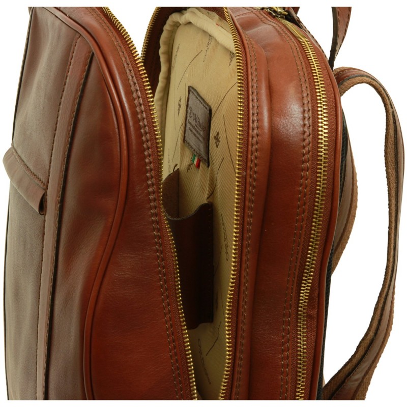 Beautiful 13 "computer backpack in soft vegetable tanned calfskin "Nowy Sącz" Brown
