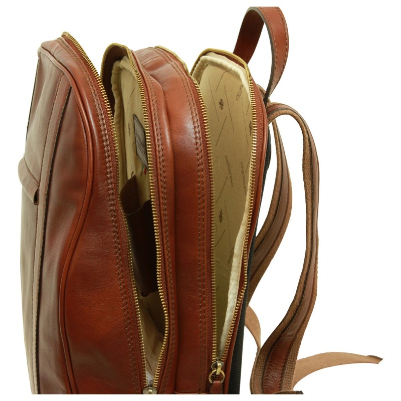Beautiful 13 "computer backpack in soft vegetable tanned calfskin "Nowy Sącz" Brown