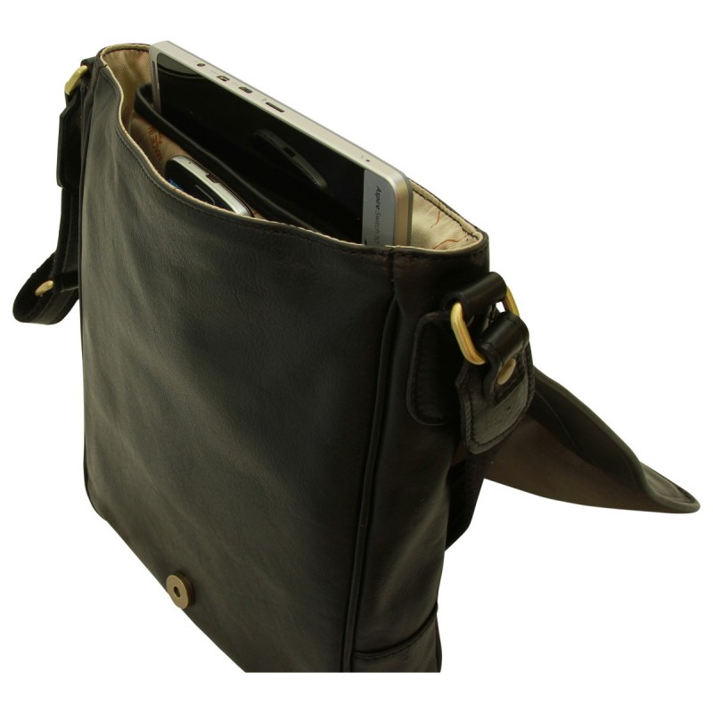 Leather shoulder man bag "Grudziądz" BL