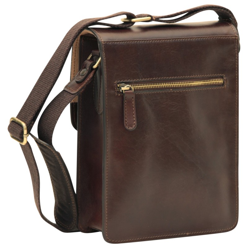 Leather shoulder man bag "Wolsztyn" Dark brown