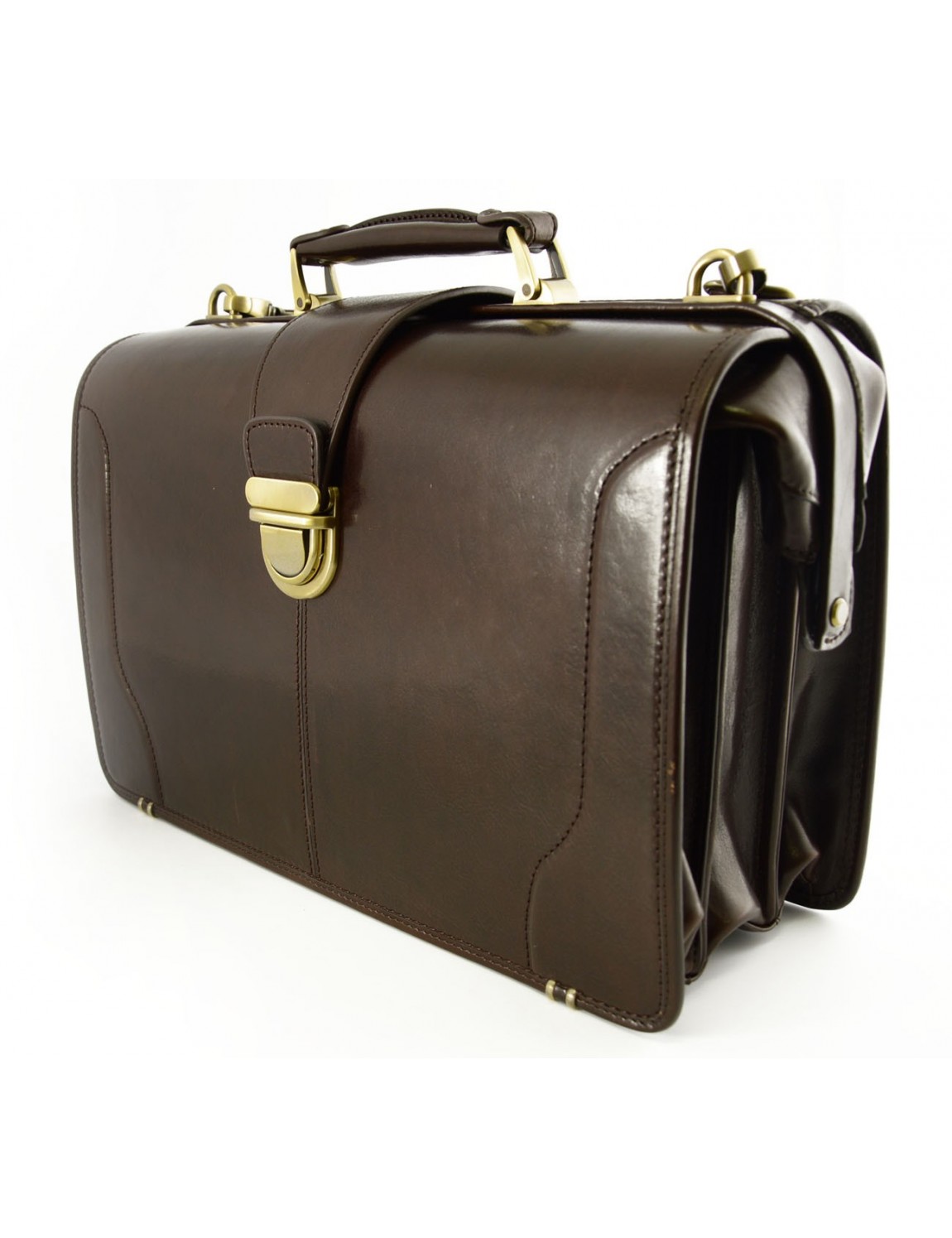 Doctor briefcase in full grain leather lined in natural leather, lock with key.