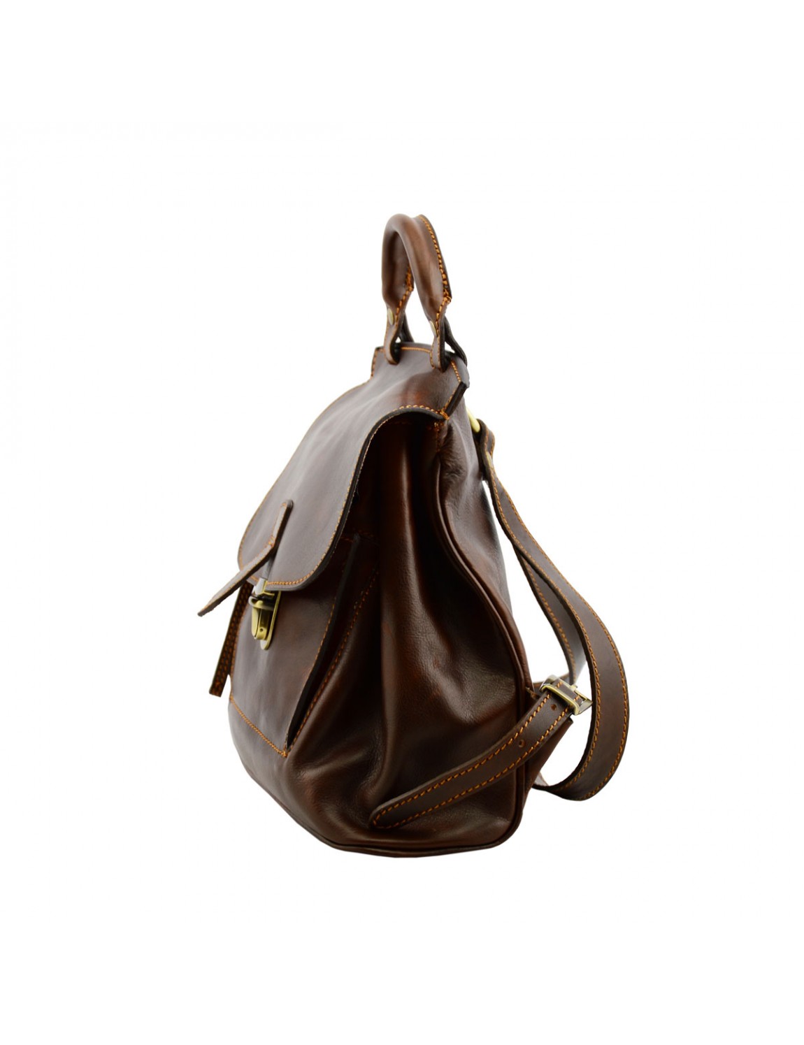 Small women’s leather backpack, much loved by women this leather backpack has a closure lap and snap in the front.