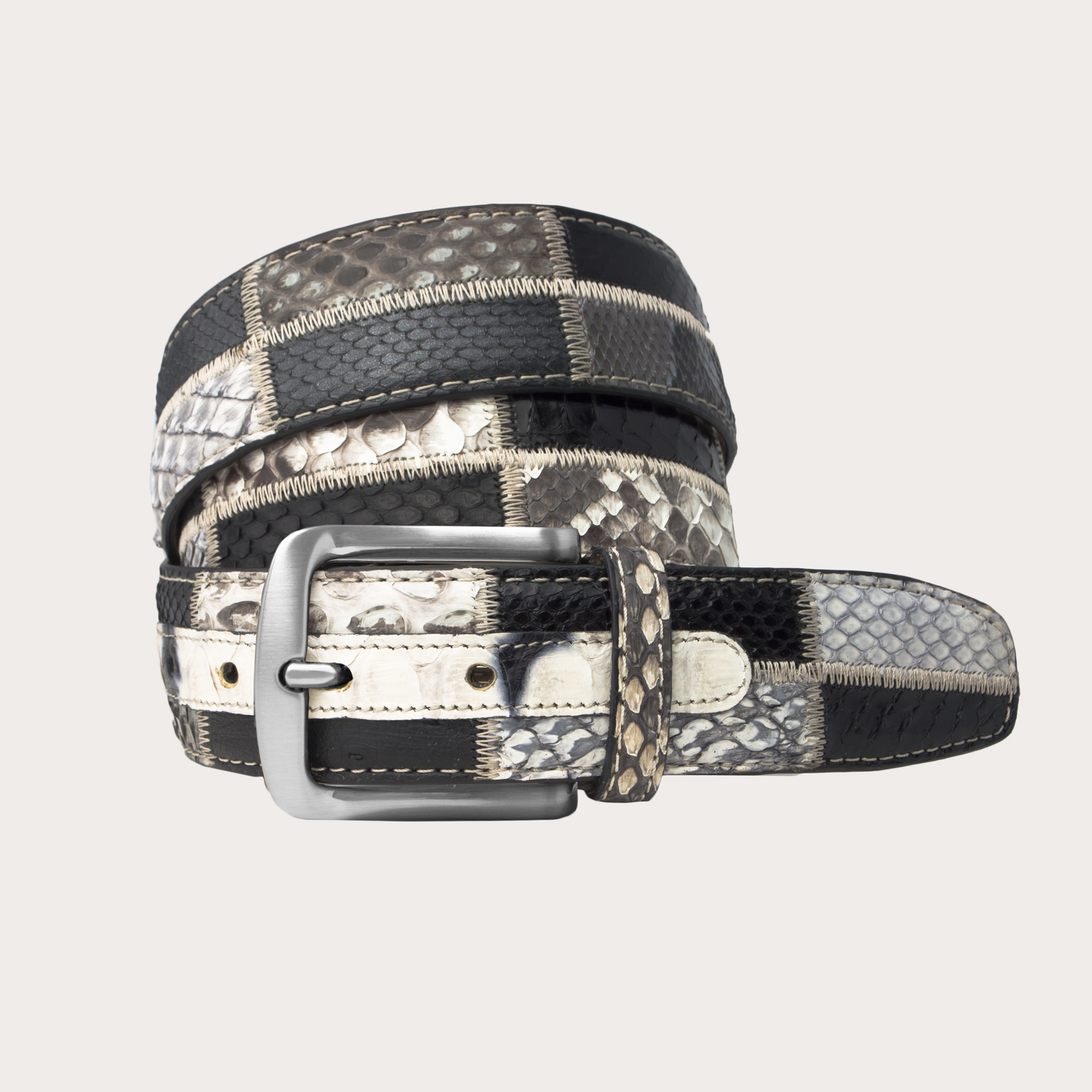 Genuine python belt handmade in Italy with patchwork workmanship. A unique piece that does not go unnoticed.