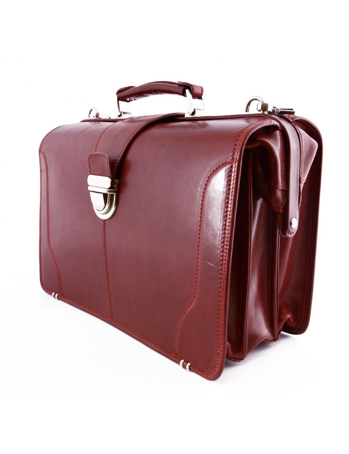Doctor briefcase in full grain leather lined in natural leather, lock with key.