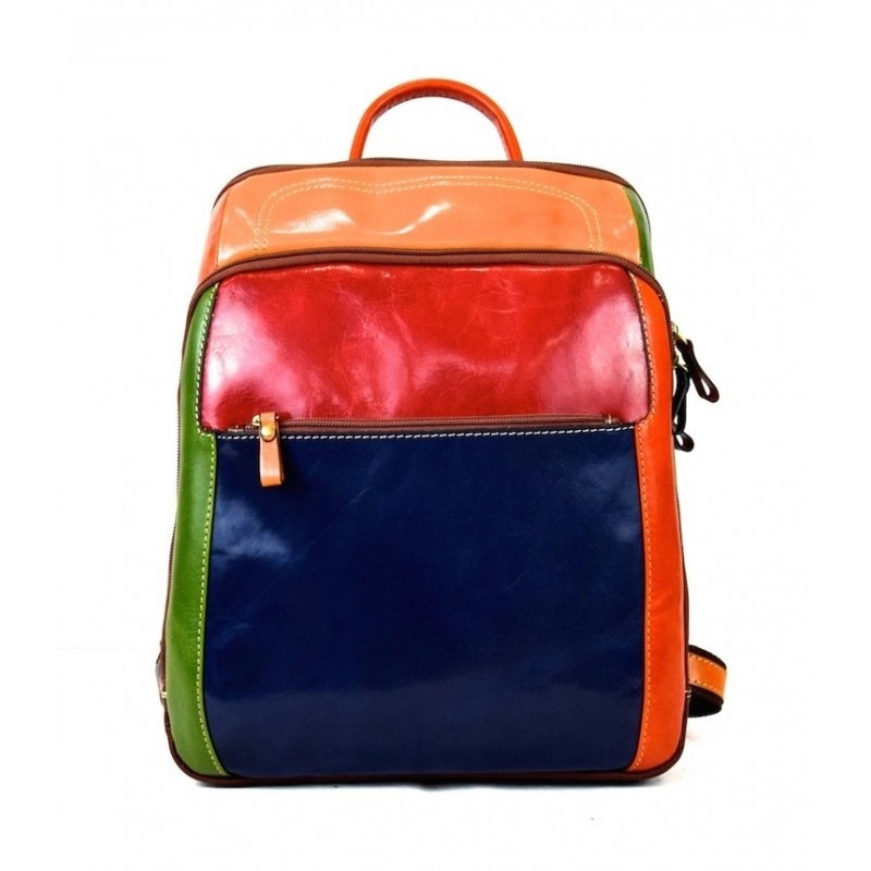 Leather man backpack This model of the Multicolor line comes in calfskin embellished with particular details in antique brass.