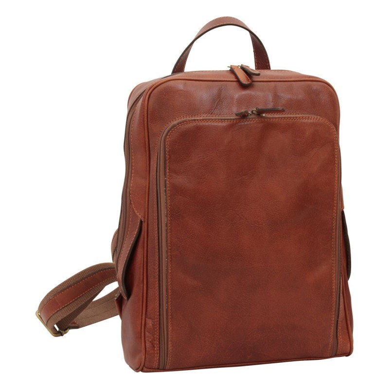 Backpack in full-grain calfskin with an original design, with two compartments, one of which is padded for a 13 "laptop