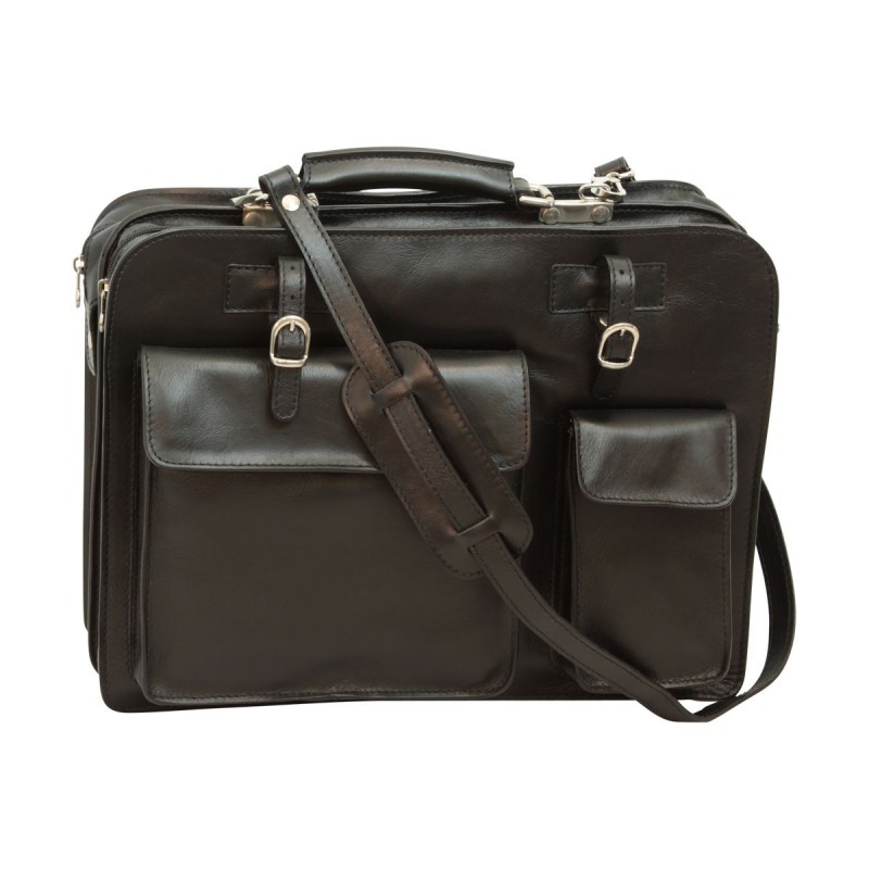 Briefcase in full-grain calfskin. With its vintage style, it is a perfect example of the inimitable Made in Italy